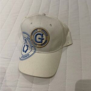 White Cap with Blue and Gold Logo